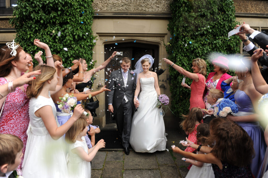 confetti, family, bride and groom, fanhams