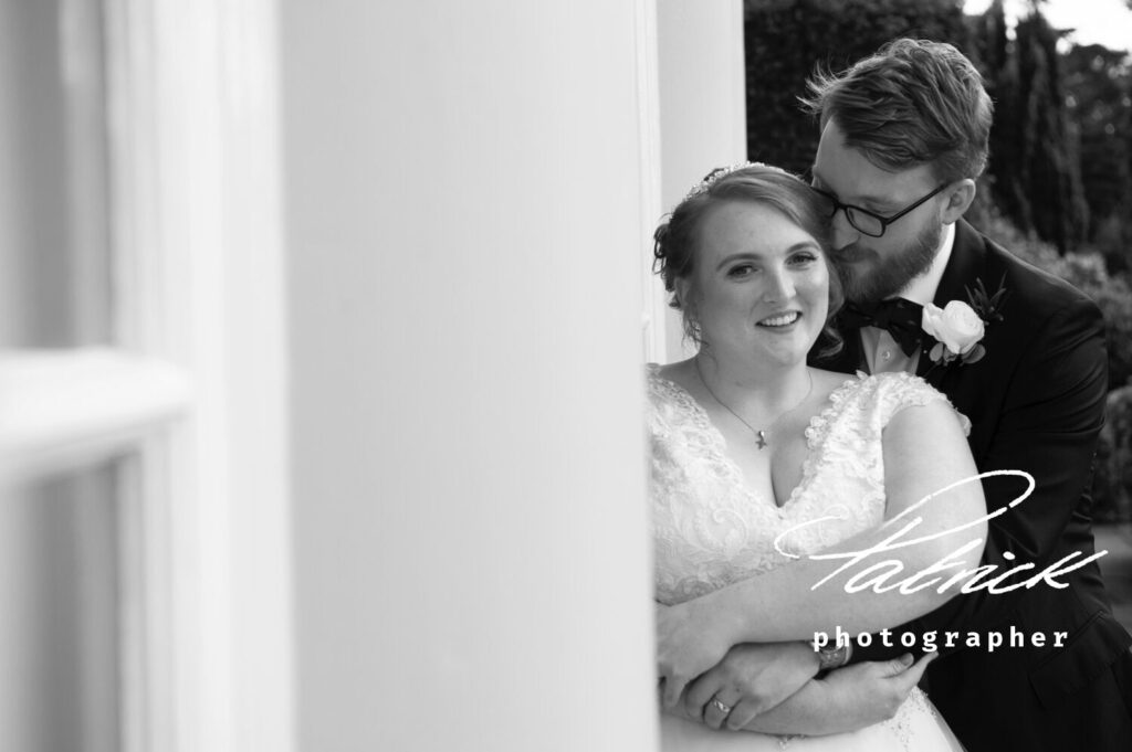 st Michaels manor bride and groom, black and white shot, Sarah and daniel