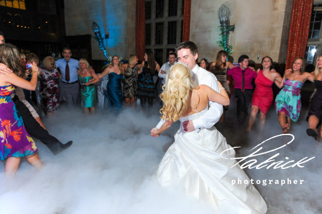 bride and groom first dance, party, white ice, fanhams hall