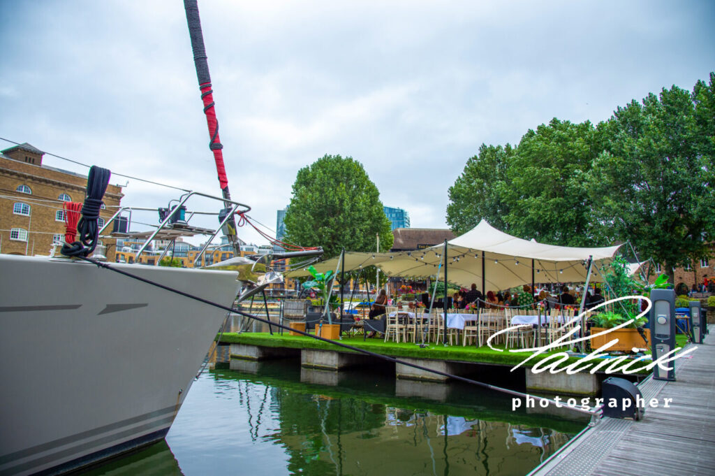 Marquee at st katharine docks London, boat