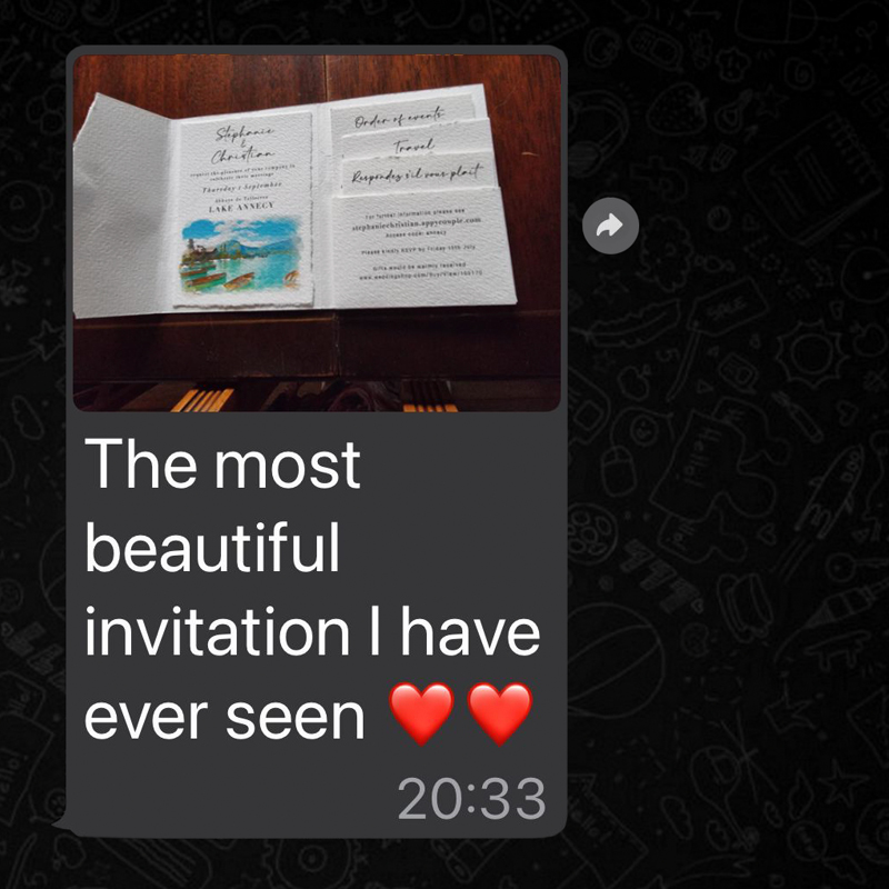instagram screenshot commenting "the most beautiful invitation i have ever seen" with image of invitation above designed by james