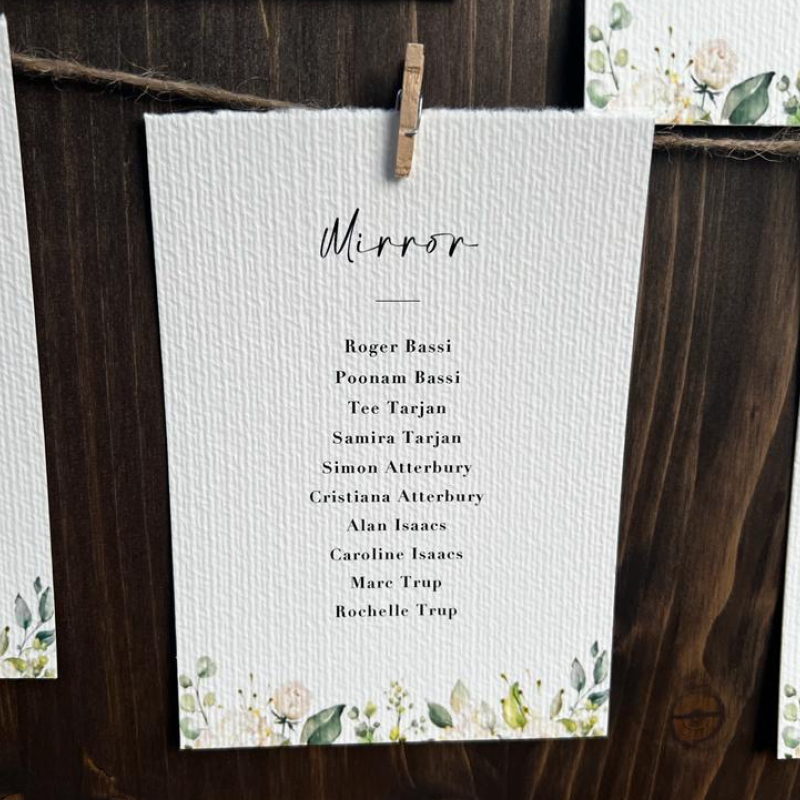 mirror titled wedding stationery, white paper, dark ink, bespoke design