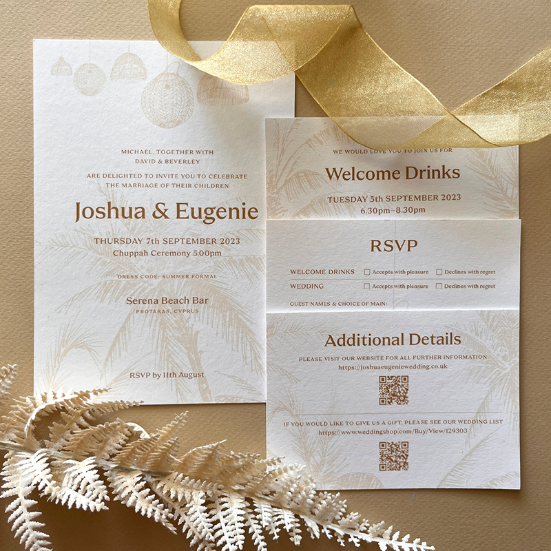 range of gold on white wedding stationery