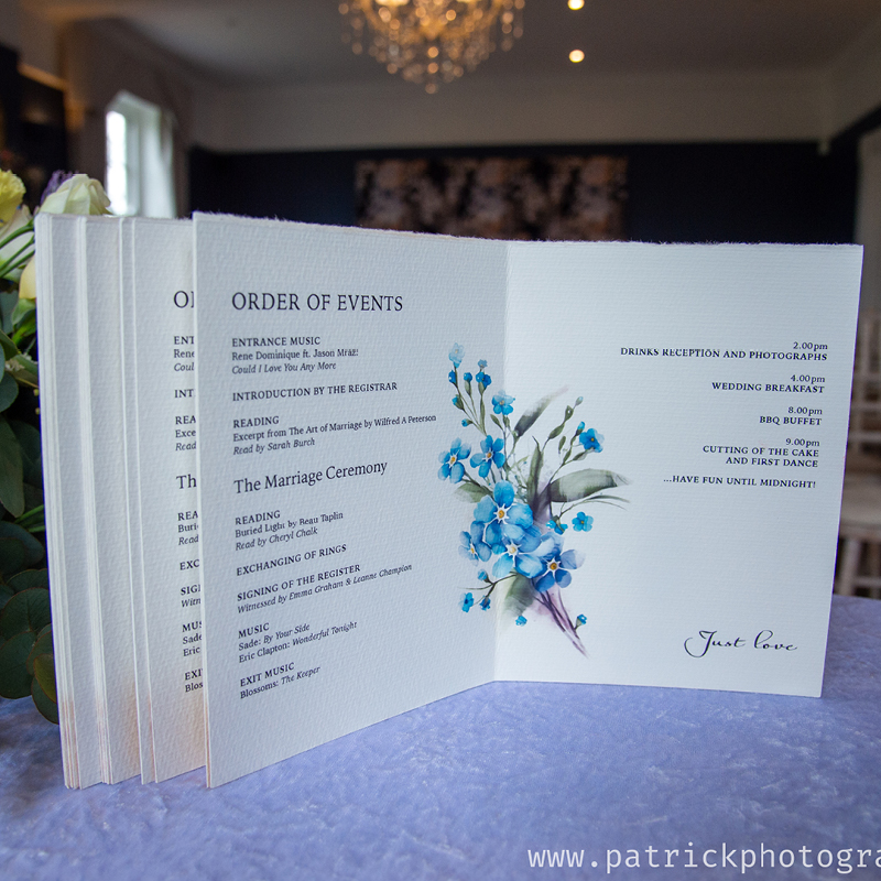 wedding stationery, order of service, alison and rob