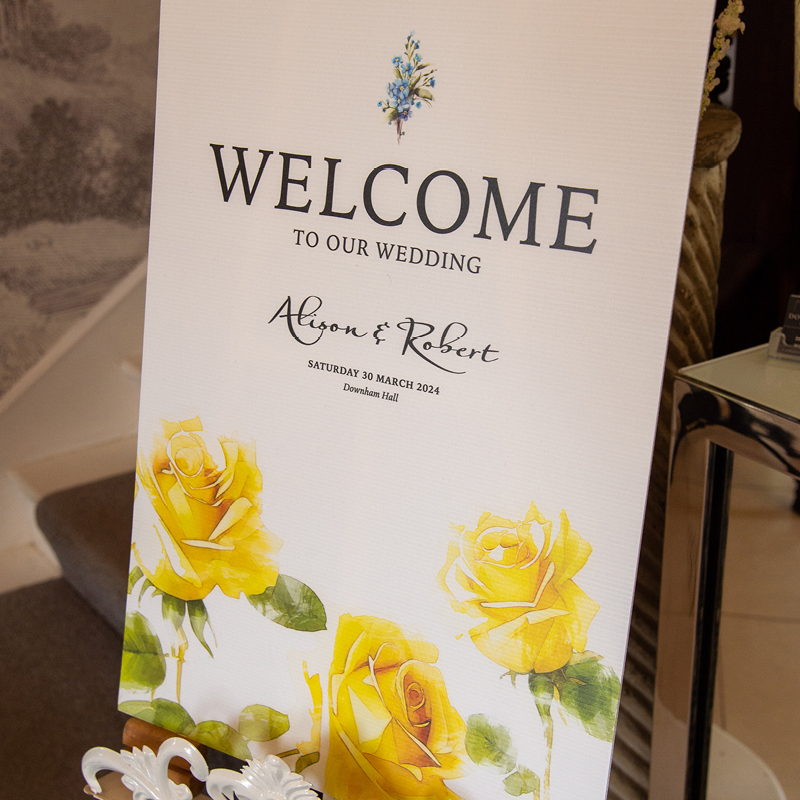 wedding stationery, alison rob, flowers, welcome to our wedding board