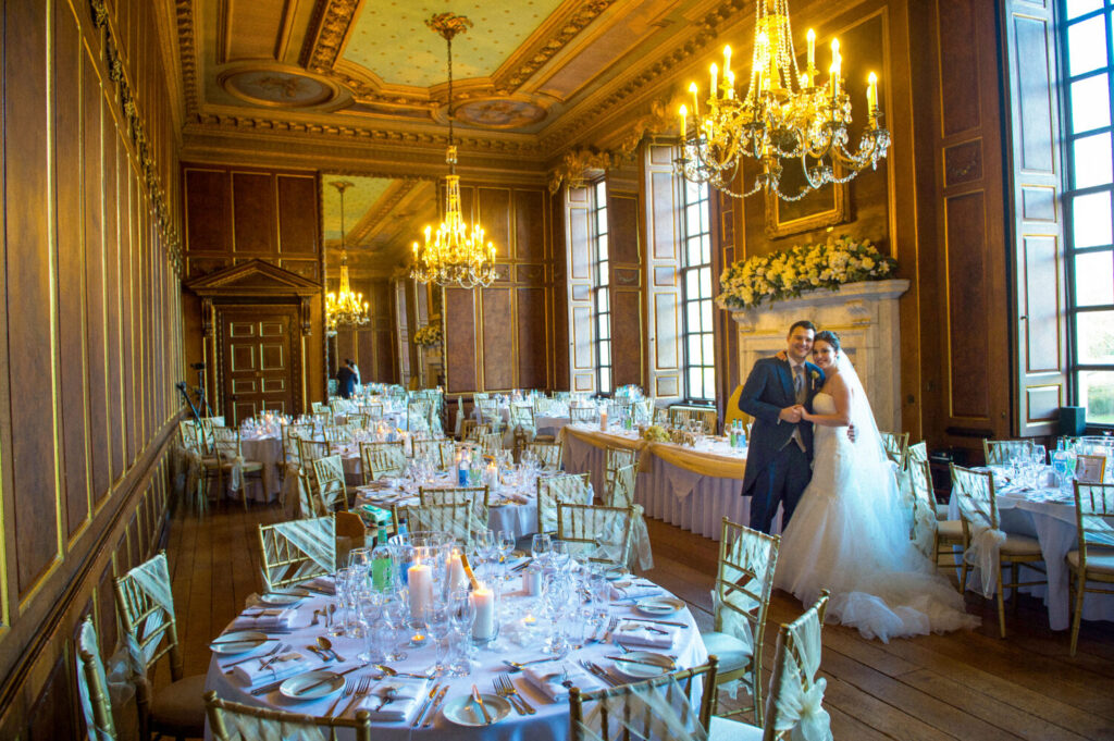GOSFIELD hall, interior, wedding breakfast, candles, bride groom