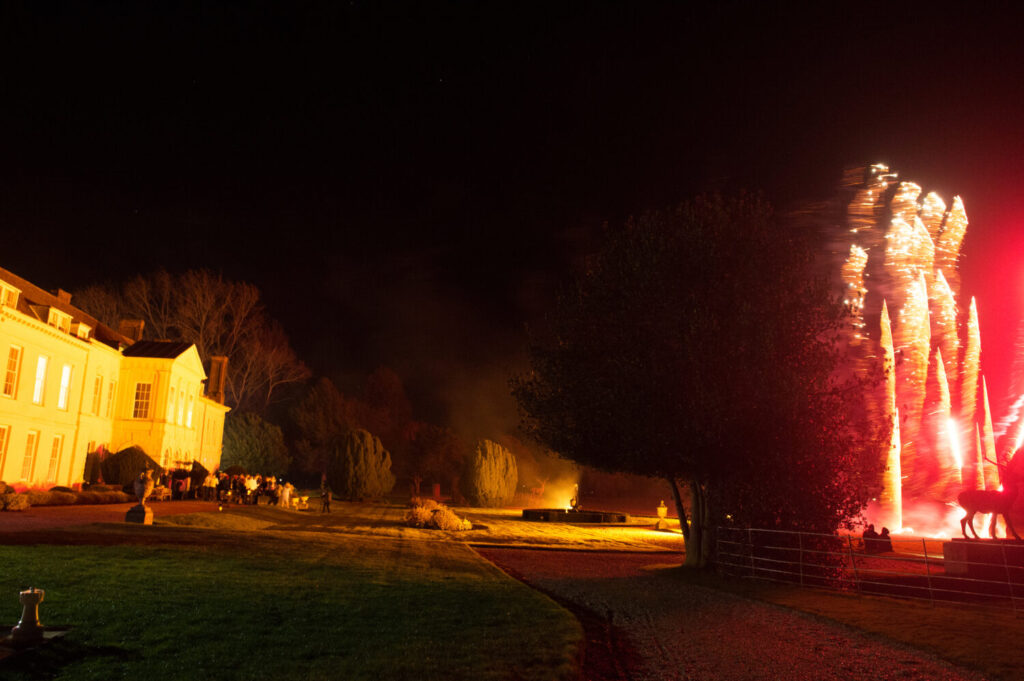 gosfield hall and the fireworks, at night